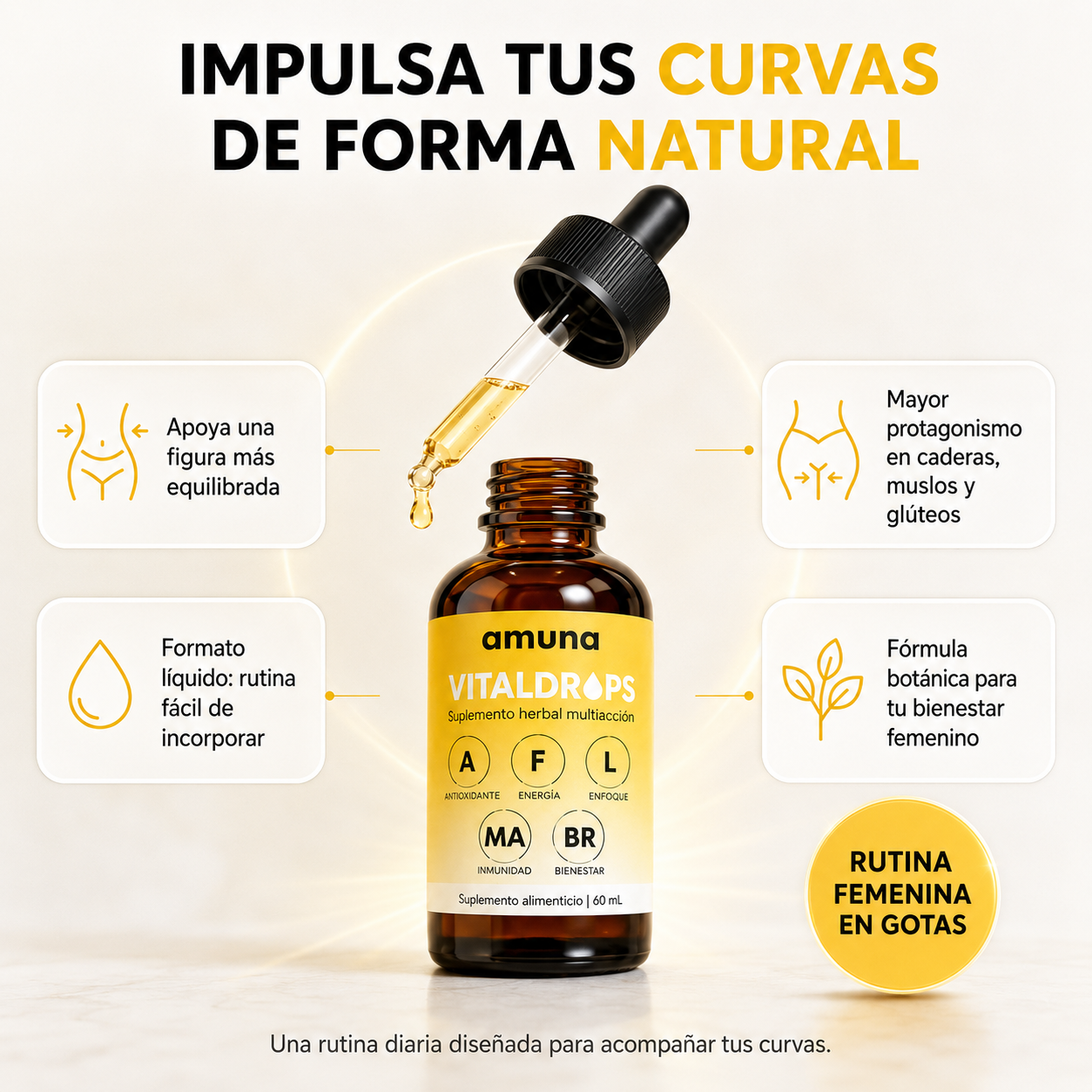 AMUNA VitalDrops™ | Curvas Femeninas y Figura Más Equilibrada